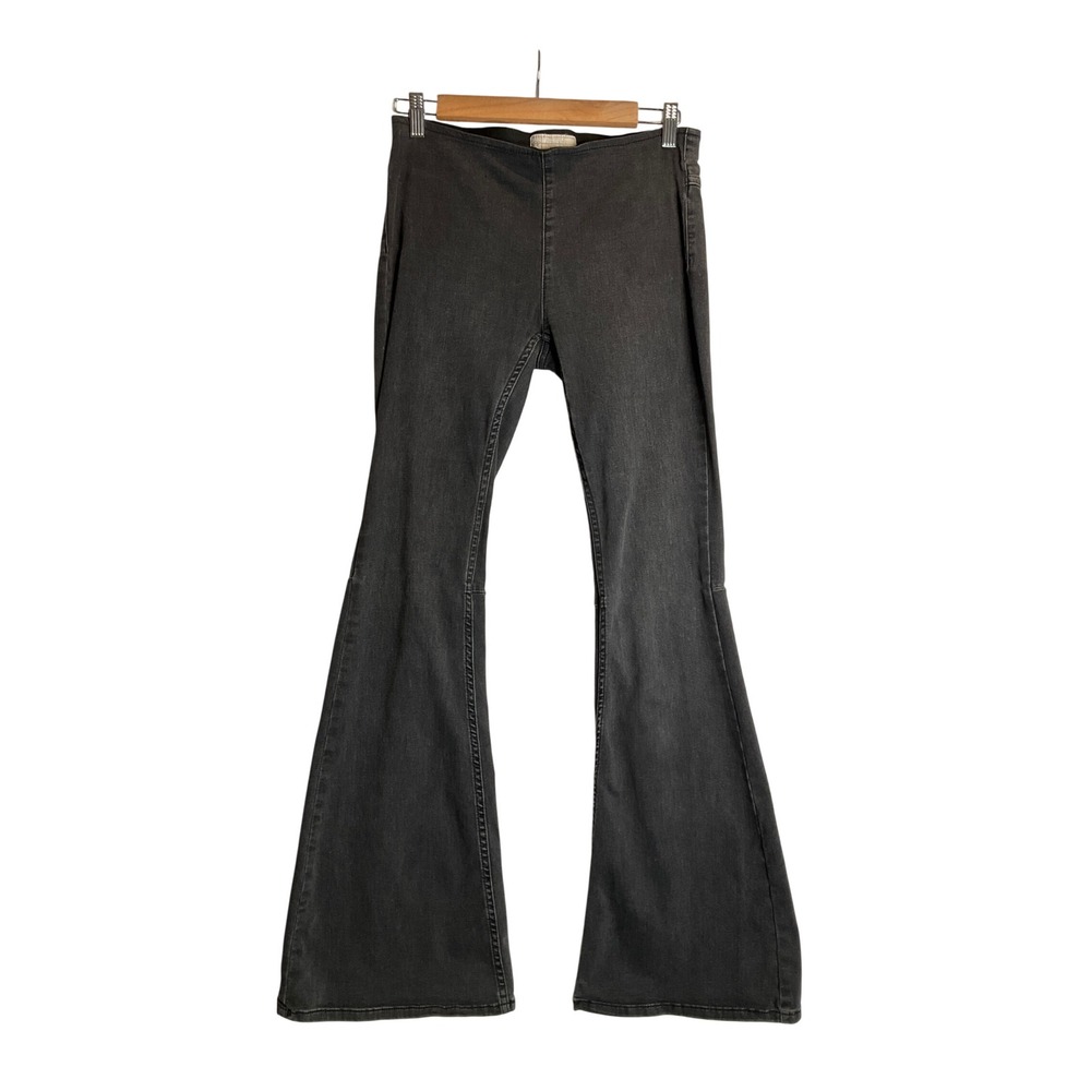 Free People Black Pull On Flare Denim Jeans Bell Bottom Boho FP Casual 26